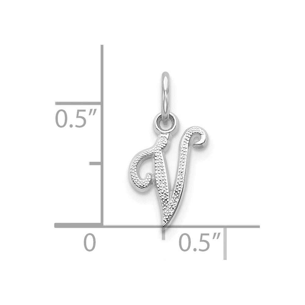 10k White Gold Small Script Initial V Charm