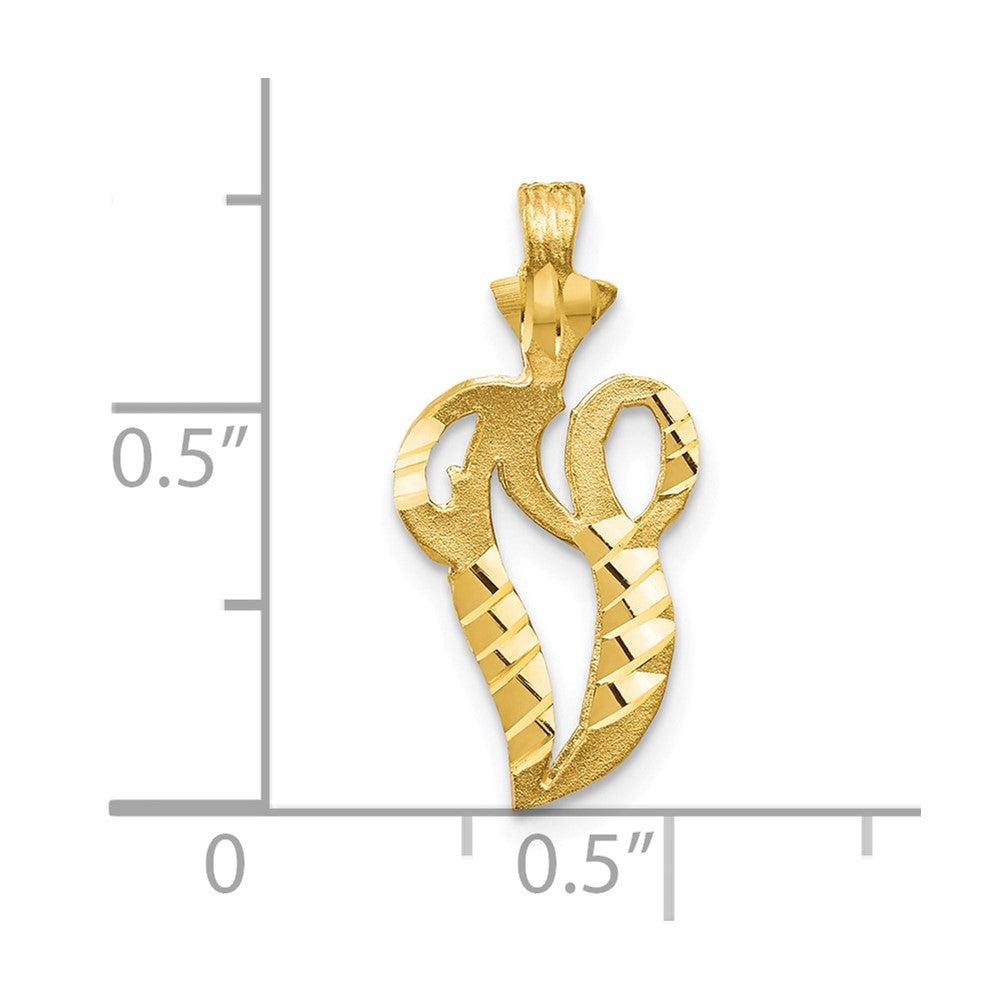 10k Satin Diamond-cut Initial V Pendant