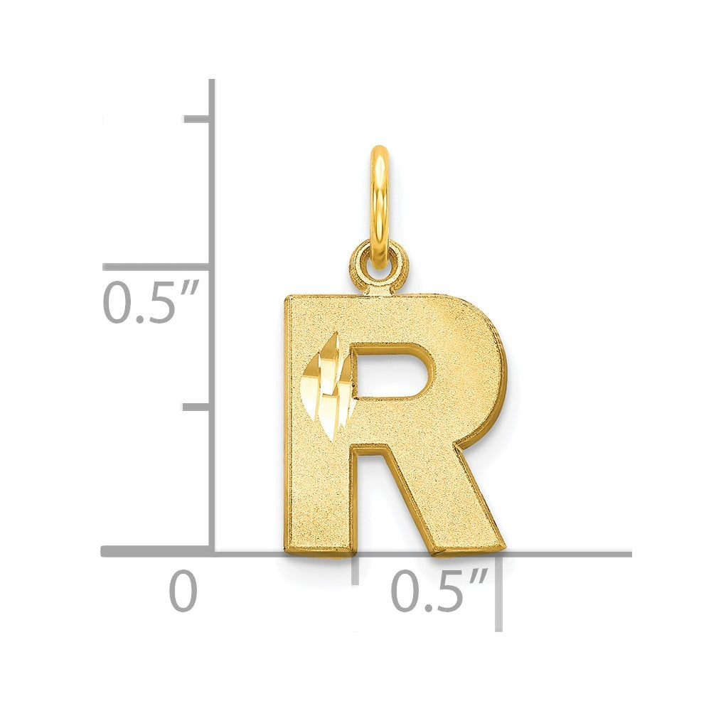 10k Satin Diamond-cut Block Initial R Charm