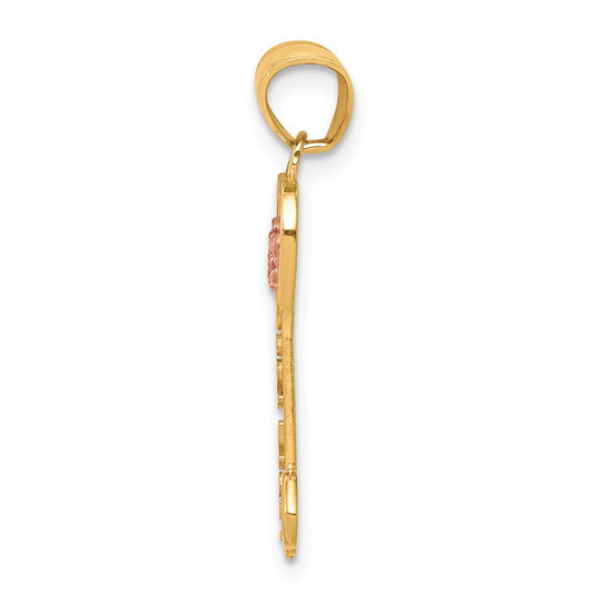 10k Two-tone I LOVE YOU with Flower Key Charm