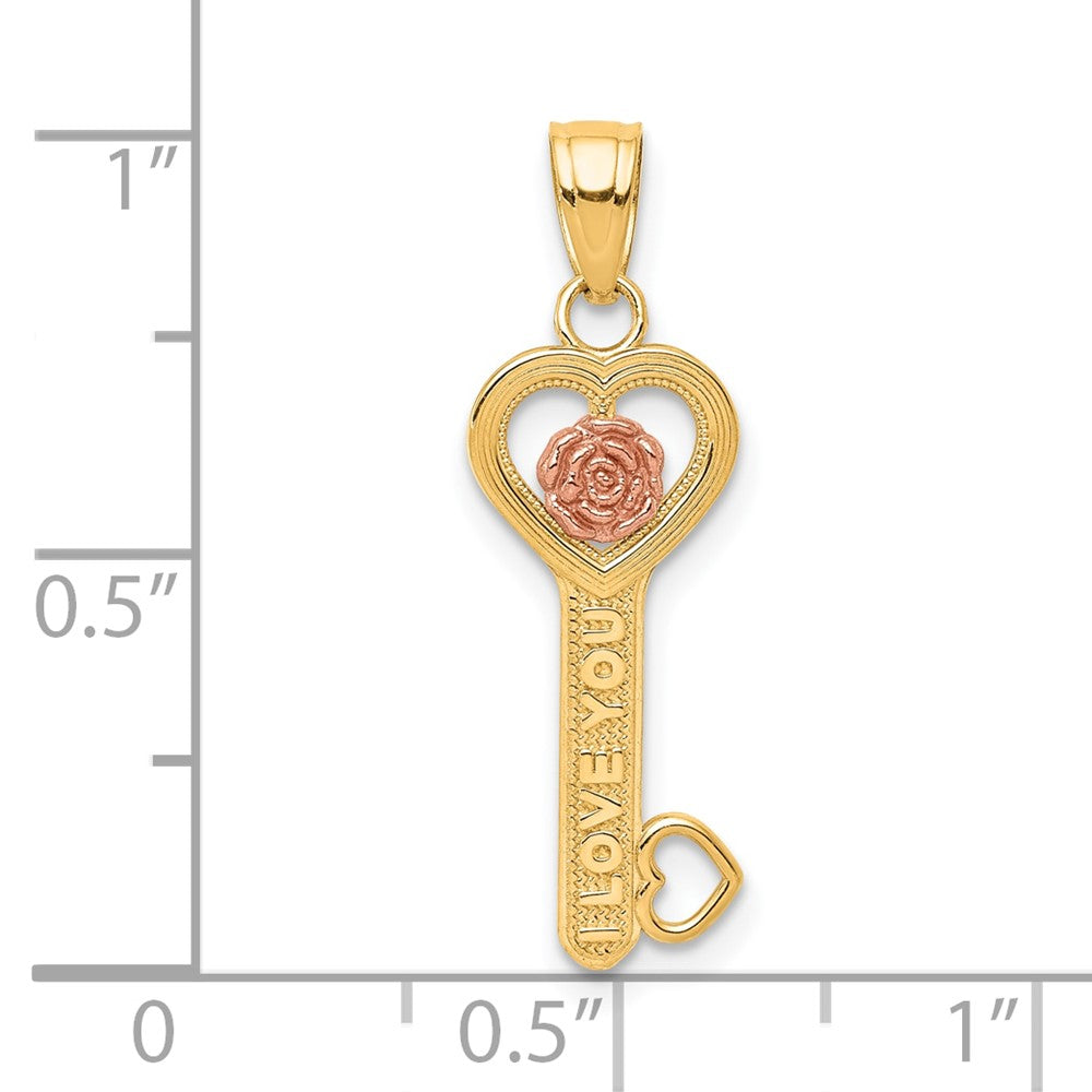 10k Two-tone I LOVE YOU with Flower Key Charm