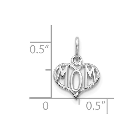 10K White Gold MOM in Heart Charm