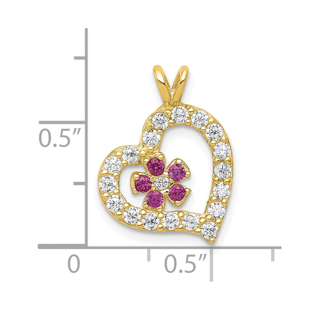 10k CZ Heart & Flower Pendant