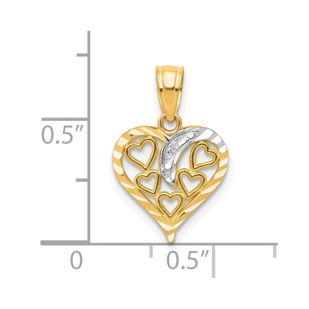 10K and White Rhodium Diamond-cut Hearts in Heart Charm