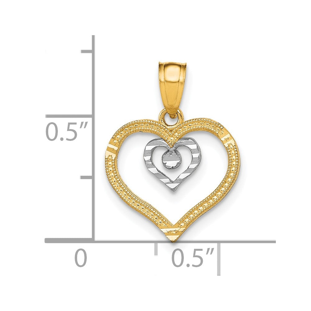 10K and White Rhodium Heart Charm