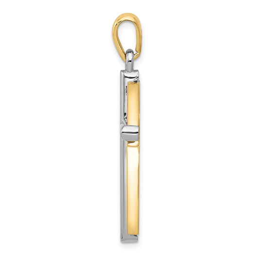10k Two-tone Polished Cross with Frame Pendant
