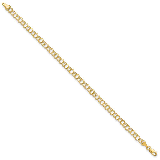 10k 4.5mm Solid Diamond-cut Double Link 7 inch Charm Bracelet
