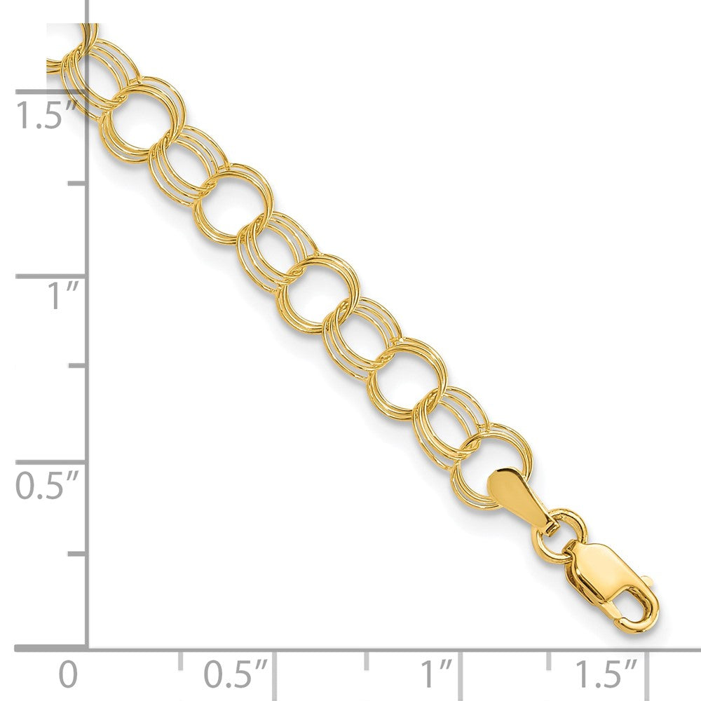 10k 5mm Solid Triple Link 7 inch Charm Bracelet