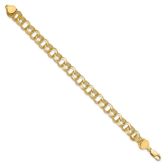 10k 8mm Solid Diamond-cut Triple Link 8 inch Charm Bracelet