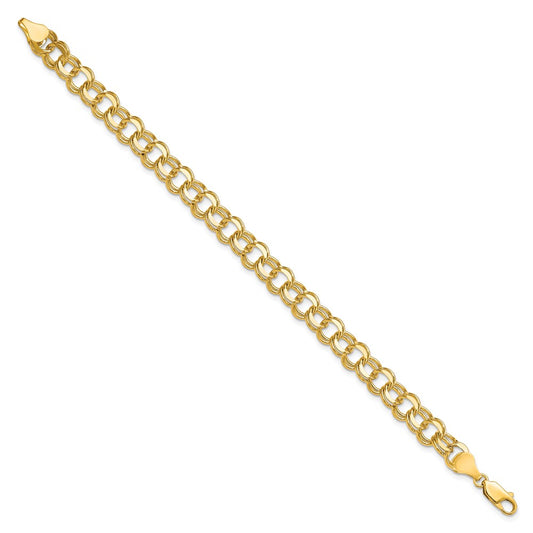 10k 7mm Solid Diamond-cut Double Link 8 inch Charm Bracelet