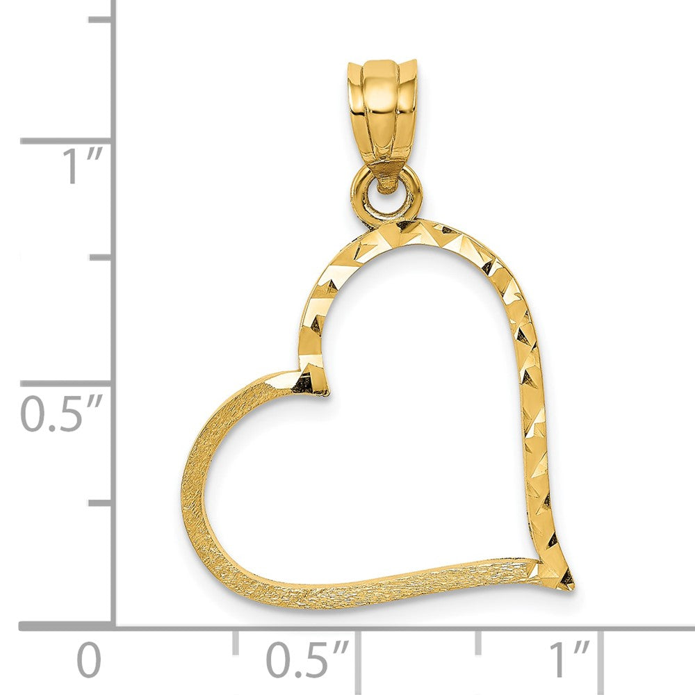 10K Satin Diamond-cut Offset Heart Pendant