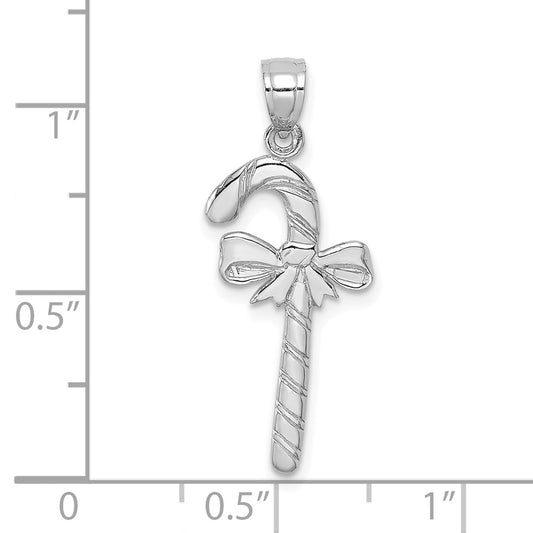 10K White Gold Solid Polished Candy Cane with Bow Pendant