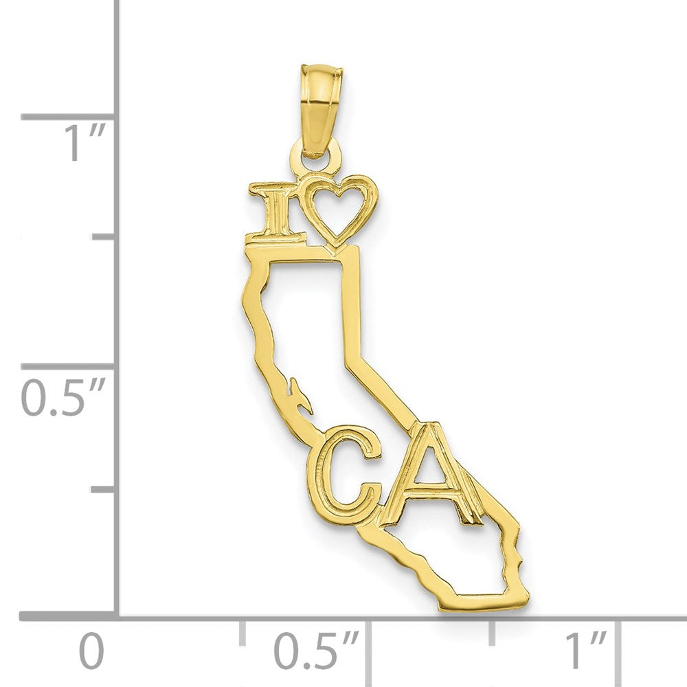 10K Solid Cut-out I Heart CA California State Pendant
