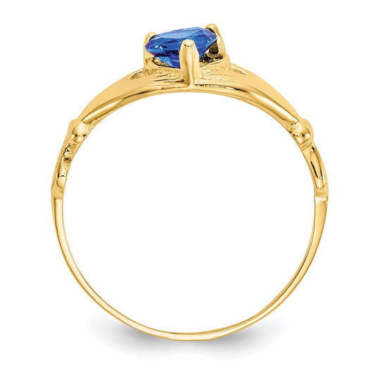 10k CZ September Blue Birthstone Claddagh Heart Ring