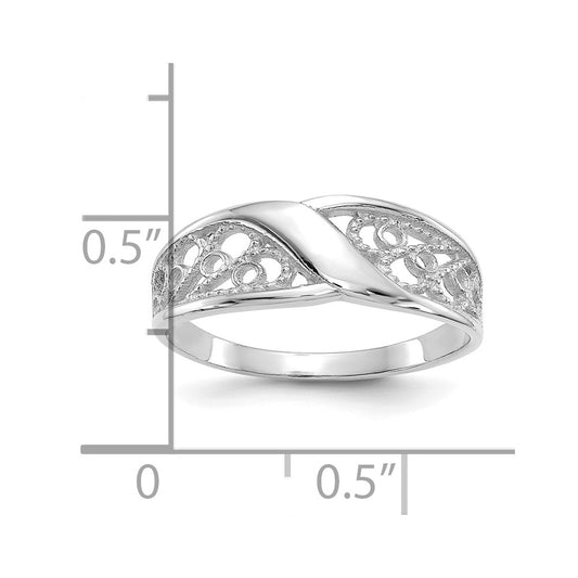 10K White Gold Polished Filigree Wave Ring