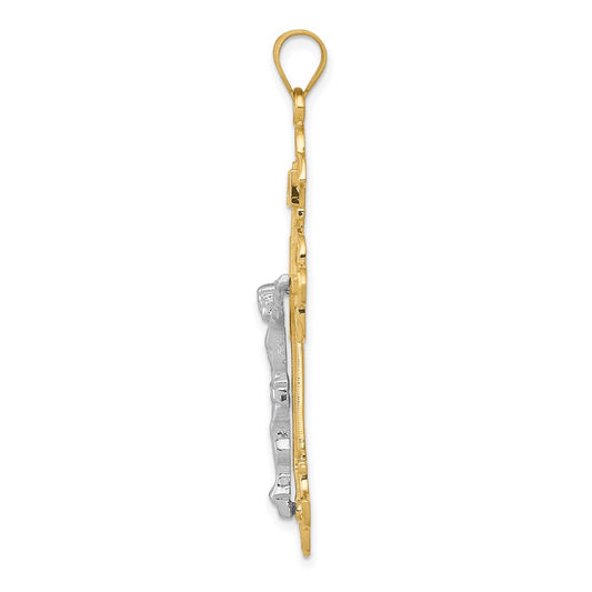 10K Two-tone INRI Fleur de Lis Crucifix Pendant