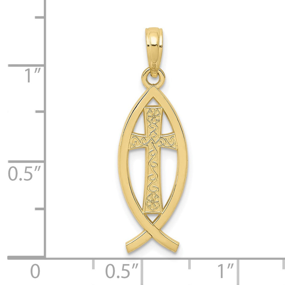 10k Ichthus Fish with Cross Center Pendant