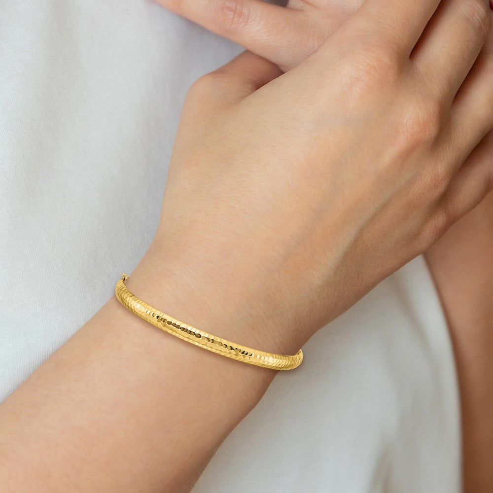 10k 3/16 Fancy Hammered Hinged Bangle Bracelet