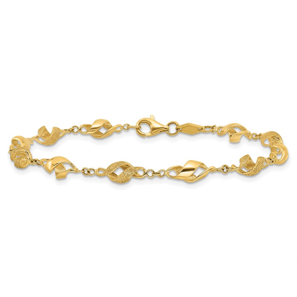 10k Polished and Lasered Spiral Link 7.25in Bracelet