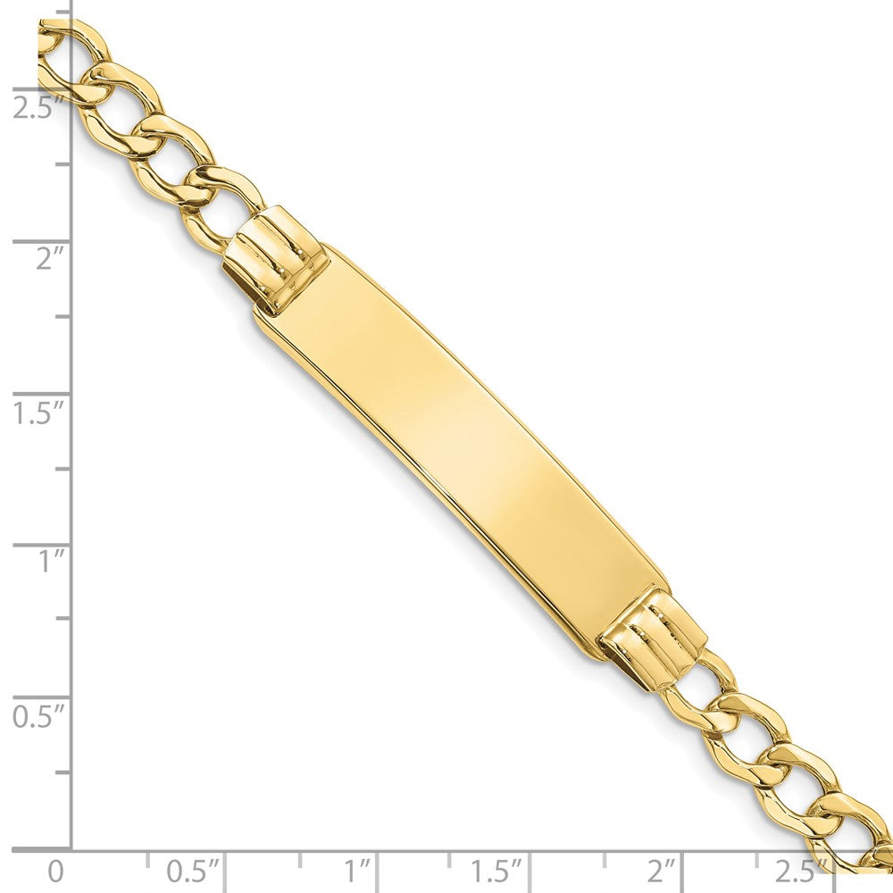 10k Polished Semi-Solid Chain/Solid Plate 5.9mm Curb Link 37x10mm Plate 8 inch ID Bracelet