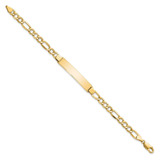 10k Polished Semi-Solid Chain/Solid Plate Figaro Link 35x7mm Plate 8 inch ID Bracelet