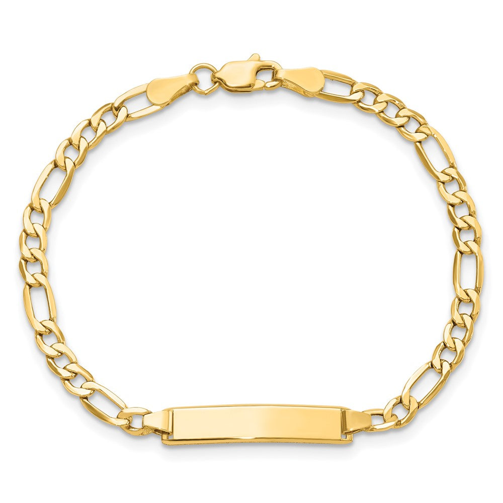 10k Polished Semi-Solid Chain/Solid Plate Figaro Link 20.3x4.4mm Plate 6 inch Baby/Child ID Bracelet
