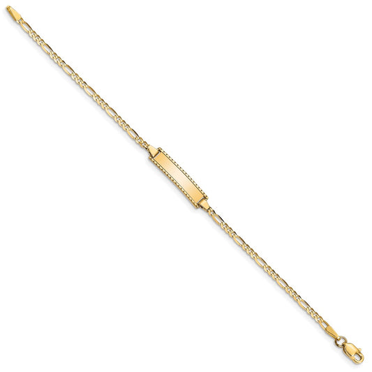 10k Polished Solid Chain/Solid Plate Figaro Link 18.5x5mm Plate 6 inch Baby/Child ID Bracelet