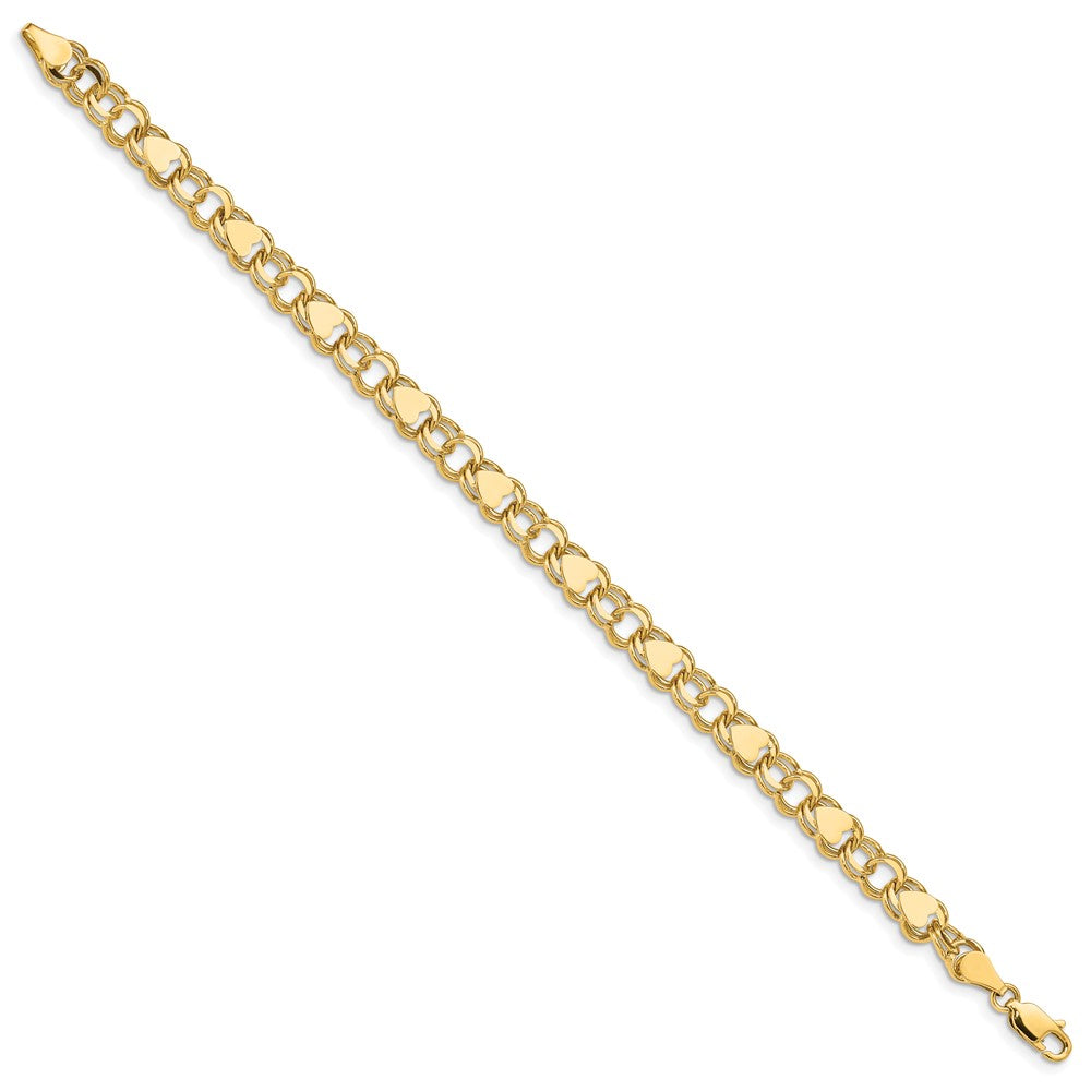 10k Double Link with Hearts Charm Bracelet