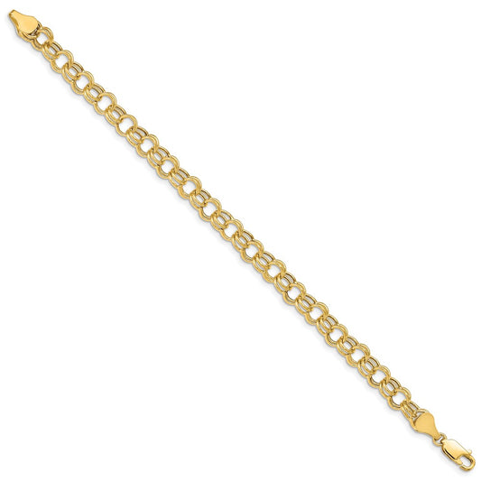 10k 6mm Hollow Double Link 8 inch Charm Bracelet