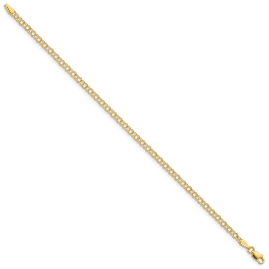 10k 3mm Solid Double Link 8 inch Charm Bracelet