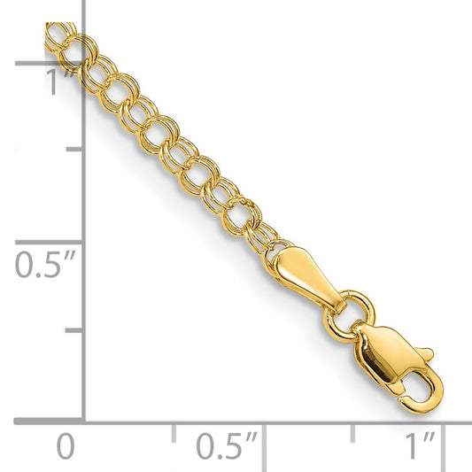 10k 3mm Solid Double Link 5.5 inch Charm Bracelet