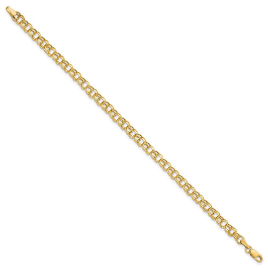 10k 4.5mm Hollow Diamond-cut Double Link 7 inch Charm Bracelet