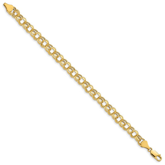 10k 6.5mm Hollow Diamond-cut Double Link 8 inch Charm Bracelet