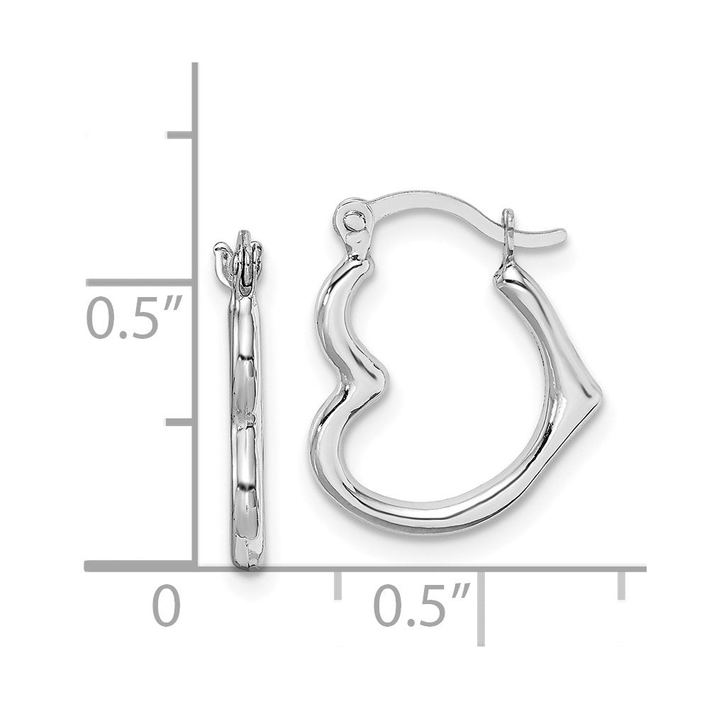 10K White Gold Hollow Side Heart Shaped Hoop Earrings