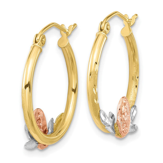 10k Tri-color Our Lady of Guadalupe Diamond-cut Hoop Earrings