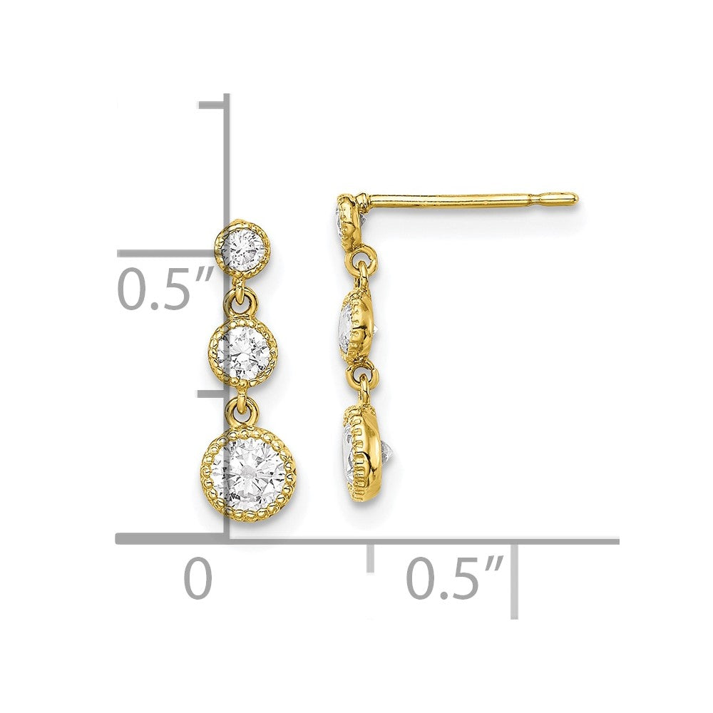 10K Graduated CZ 3-Stone Dangle Post Earrings