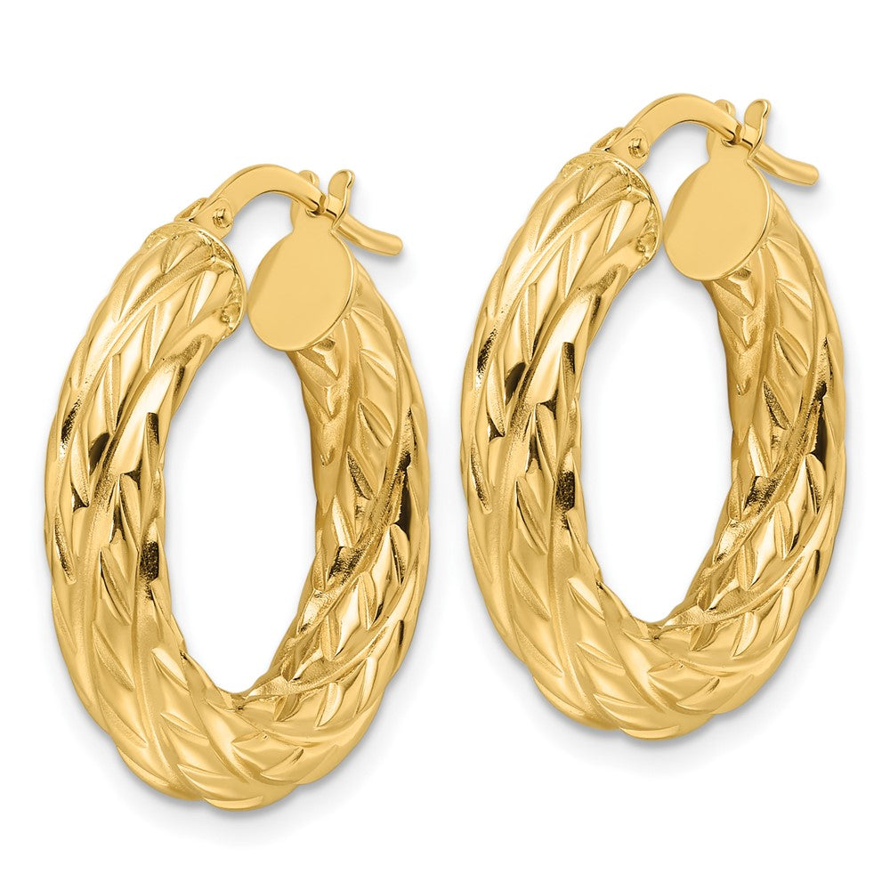 10ky Polished Woven Texture 4.75mm Round Hoop Earrings