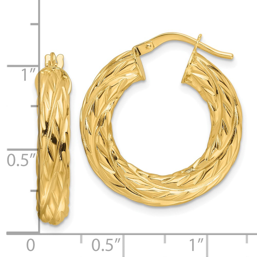10ky Polished Woven Texture 4.75mm Round Hoop Earrings
