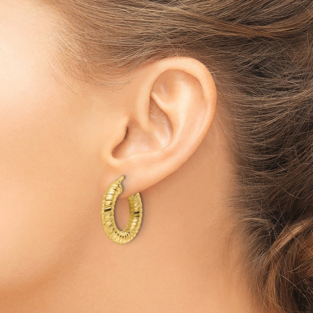 10ky Polished 5mm Hollow Spiral Round Hoop Earrings