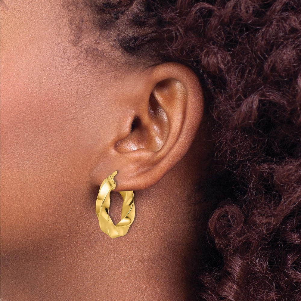 10ky Polished 5.25mm Hollow Twisted Round Hoop Earrings