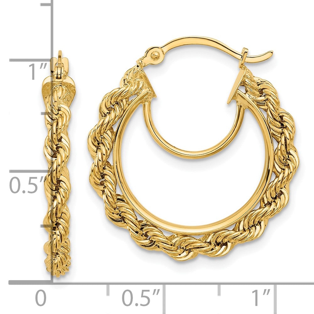 10k Polished and D/C Rope 2.95mm Hoop Earrings