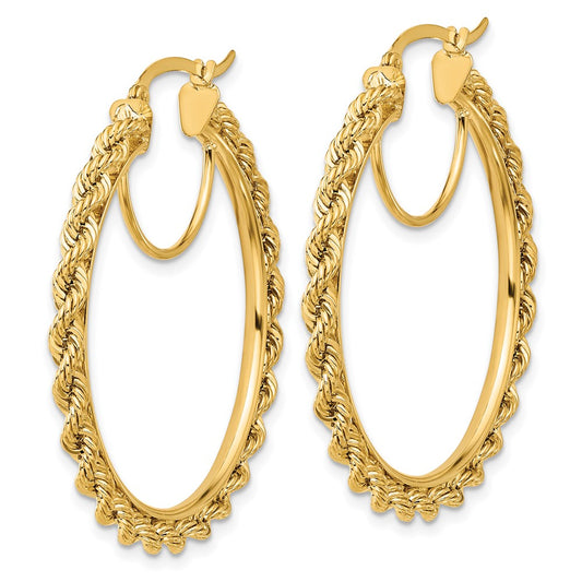 10k Polished and D/C Rope 2.95mm Hoop Earrings