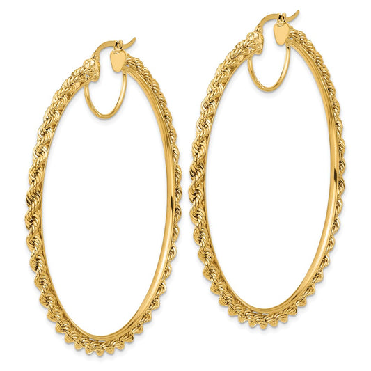 10k Polished and D/C Rope 2.95mm Hoop Earrings