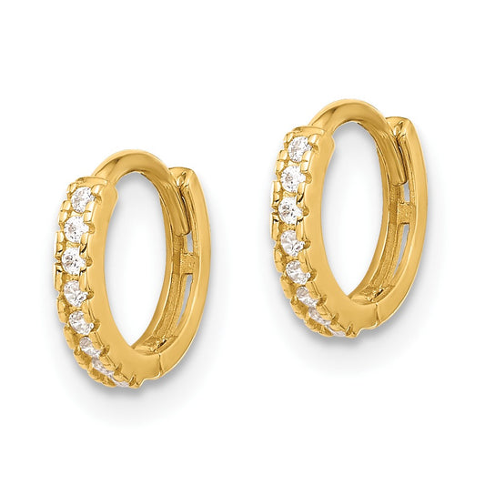 10K Polished 1.5mm CZ Tiny Round Hinged Hoop Earrings