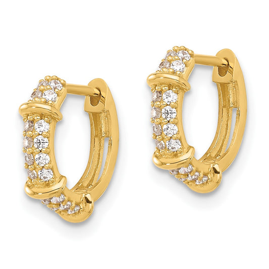 10K Polished CZ Round Hinged Hoop Earrings