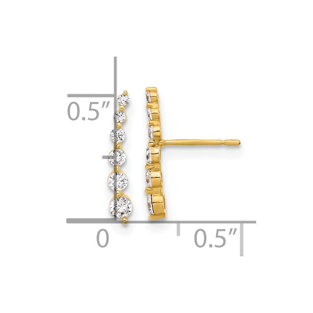 10K Polished Curved Bar Graduated CZ Post Earrings