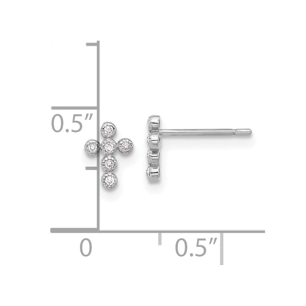 10K White Polished CZ Cross Post Earrings