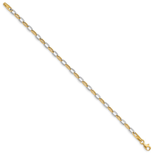 10k Two-tone 4mm Polished Open Link Cable 7.25 inch Bracelet