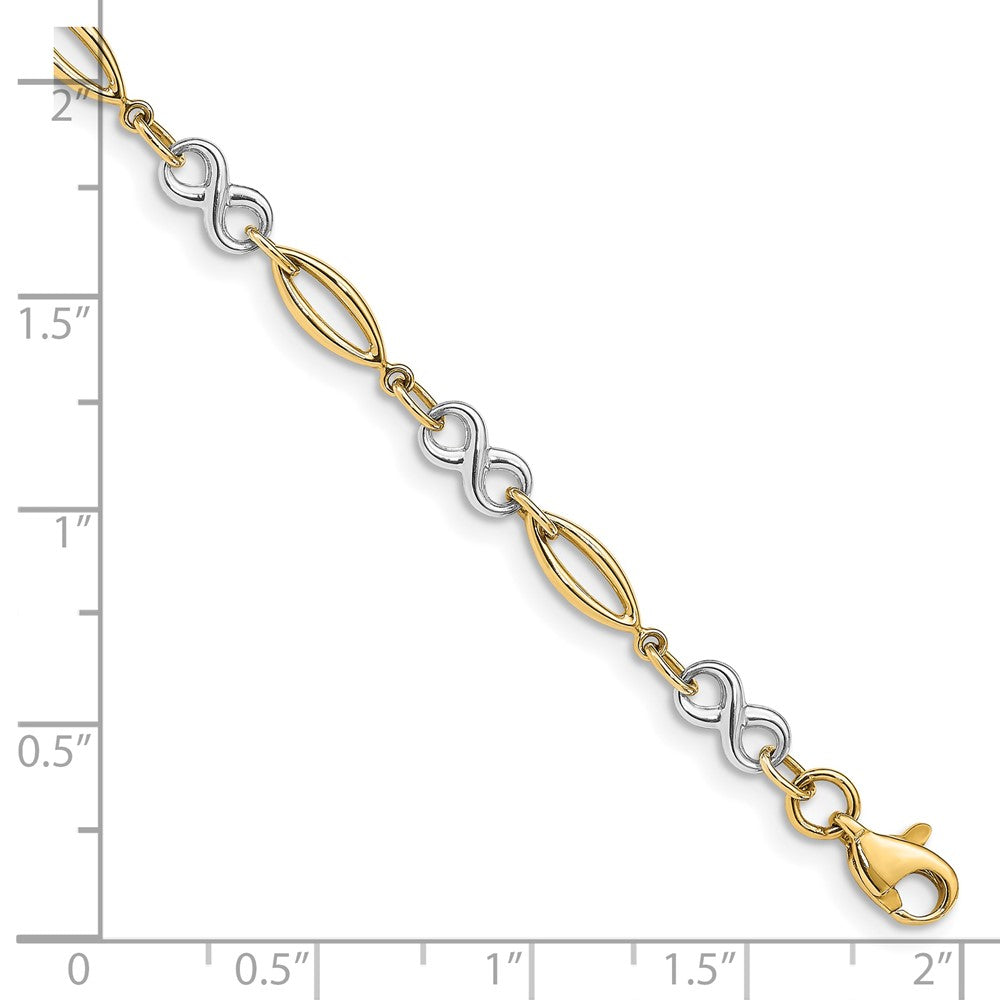 10k Two-tone Polished Infinity and Oval Link 7.5 inch Bracelet