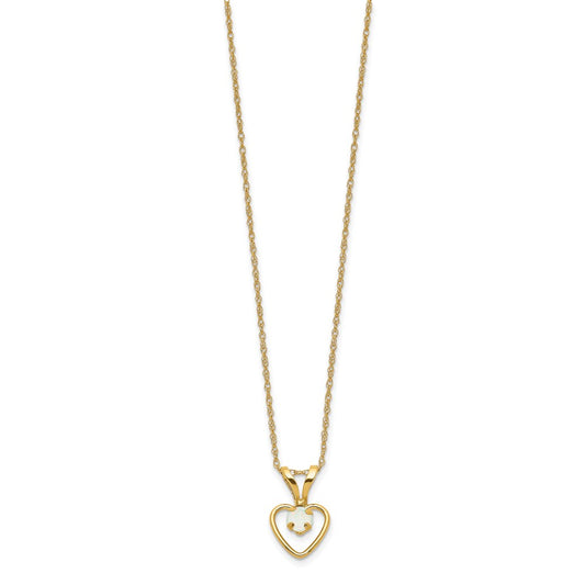 10k Madi K 3mm Round October / Opal Heart 15 inch Necklace